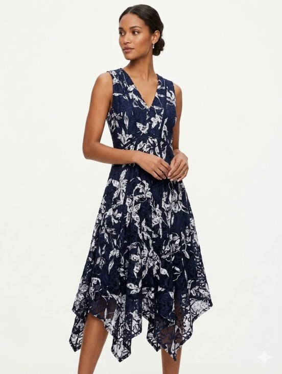 Taylor Dresses & Skirts - Taylor Dress Navy and White Floral Sleeveless Size 14